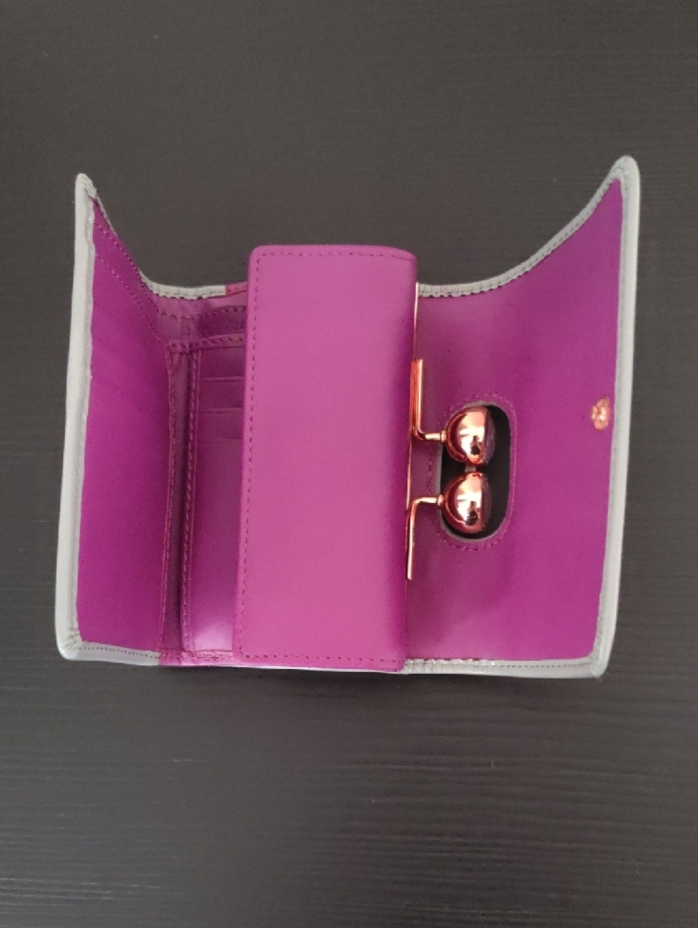 Ted Baker London Glossy Light Gray Wallet with Purple Gold Hardware - Picture 3 of 11